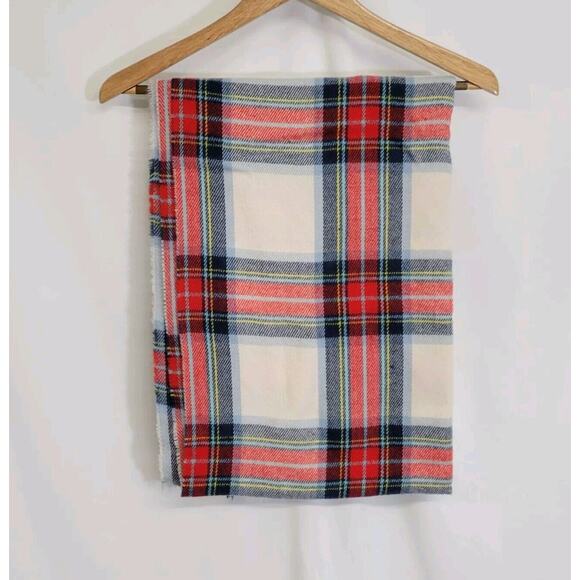 Johnnie B Cream Red Blue Plaid 72"x27" Oversized Blanket Scarf - Picture 2 of 3